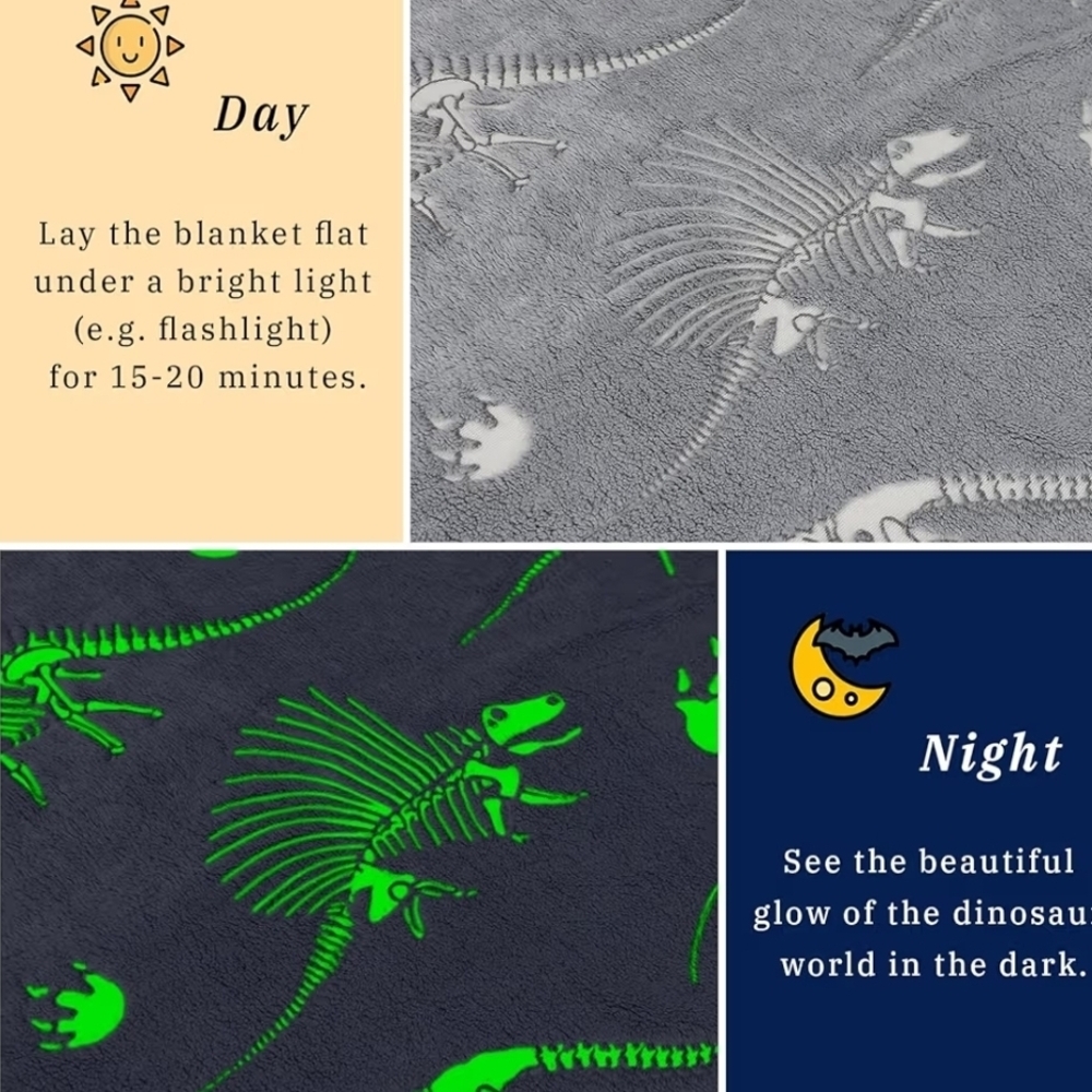Gray Dinosaur Skeleton Blanket - Picture 6 of 9